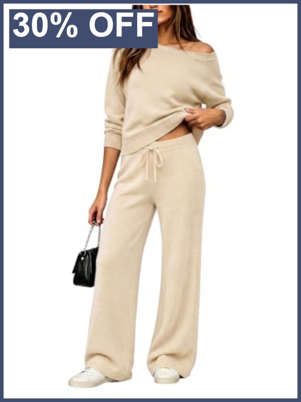 Off Shoulder Knit Sweater & Wide Leg Pant 2 Piece Set